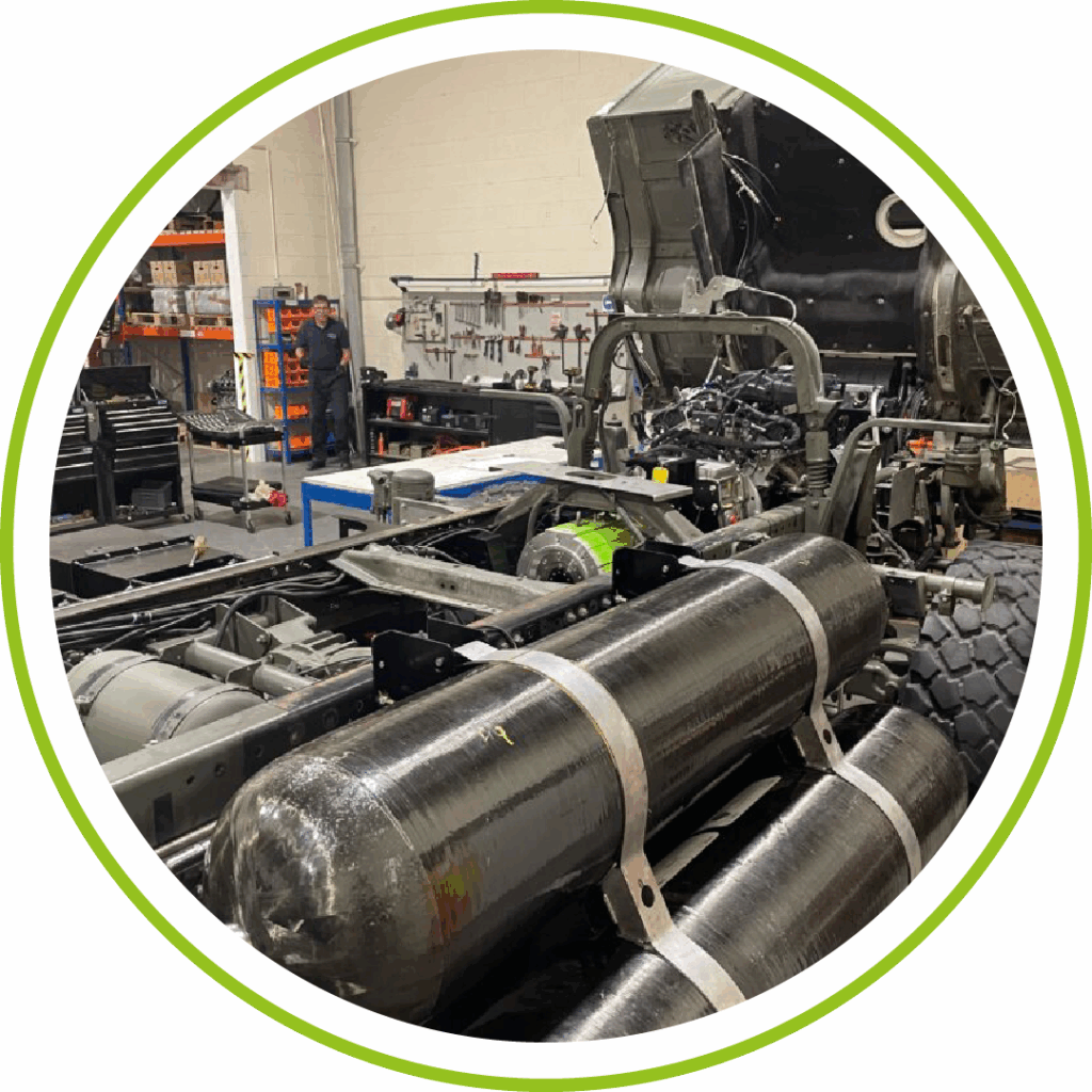 ULEMCo hydrogen vehicle repower installation with onboard hydrogen storage tanks