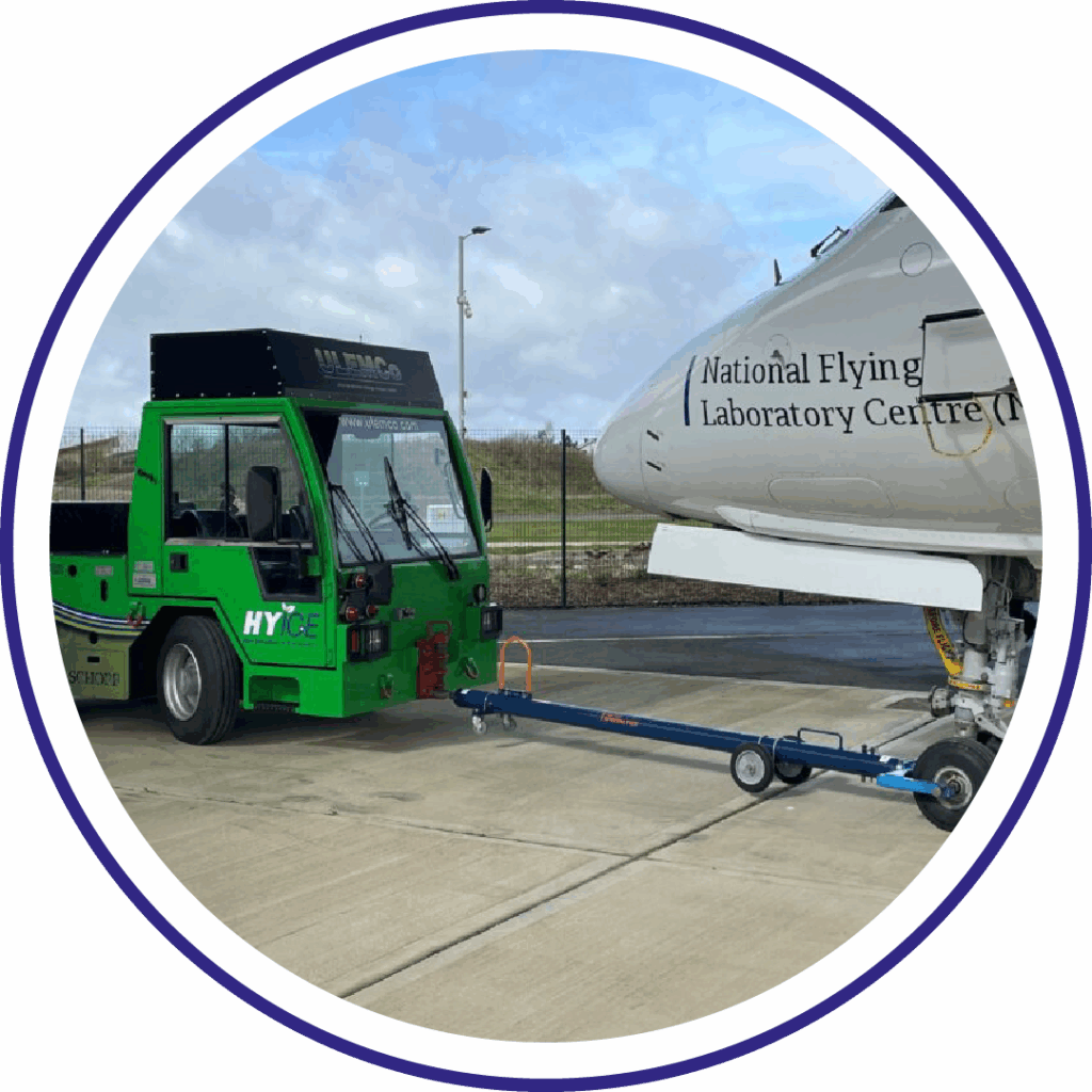 ULEMCo hydrogen-powered aircraft tow tug in airport operations