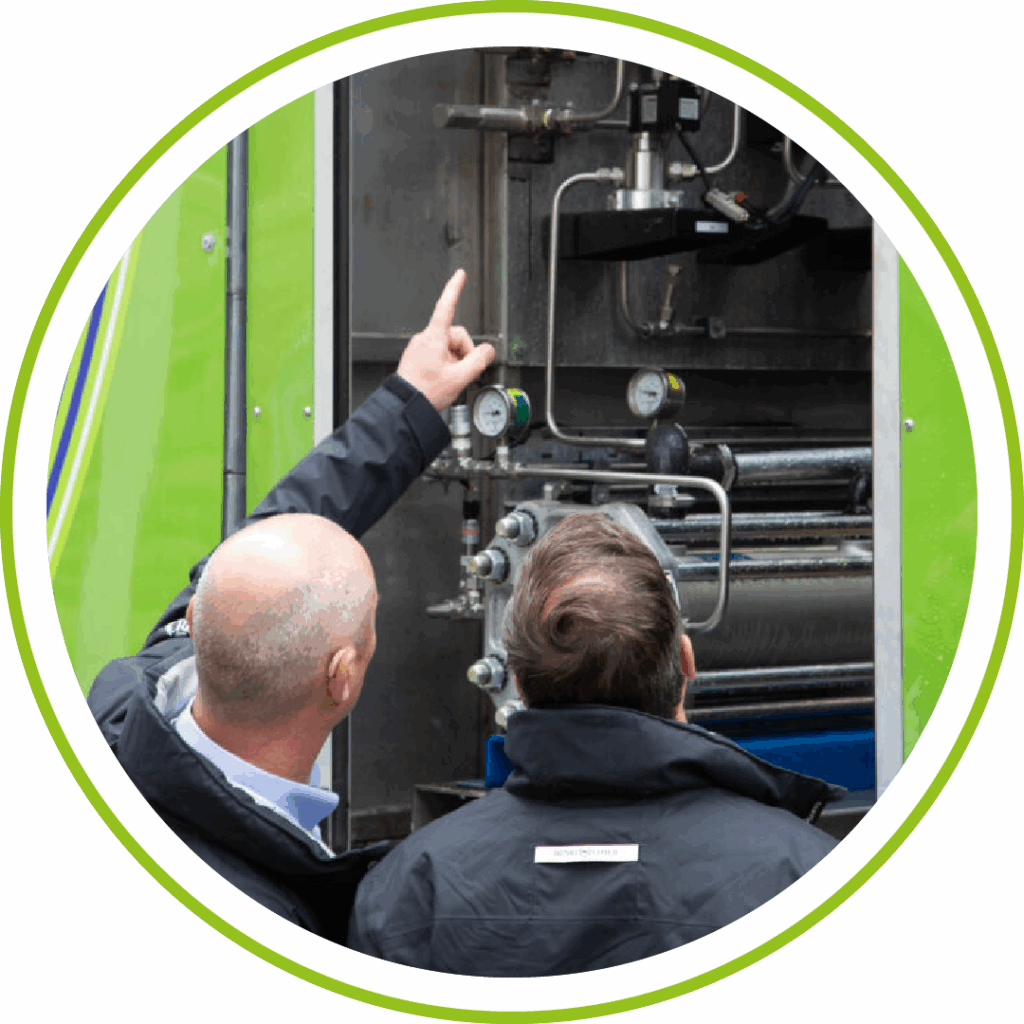 ULEMCo engineers operating mobile hydrogen refuelling system on site