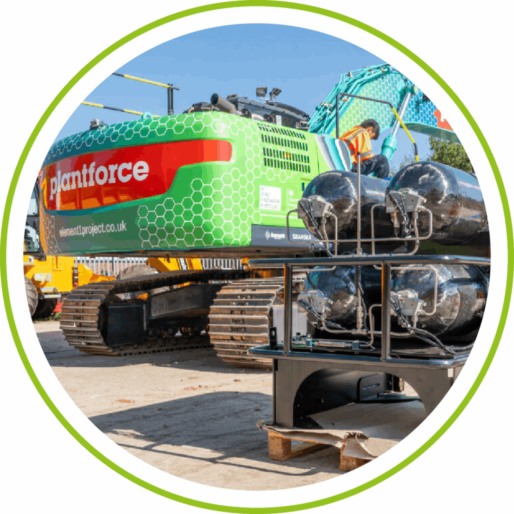 ULEMCo hydrogen fuel storage system integrated with construction machinery